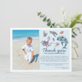 Cartão De Agradecimento Aniversário de Foto de Crianças Modernas Sob o Mar