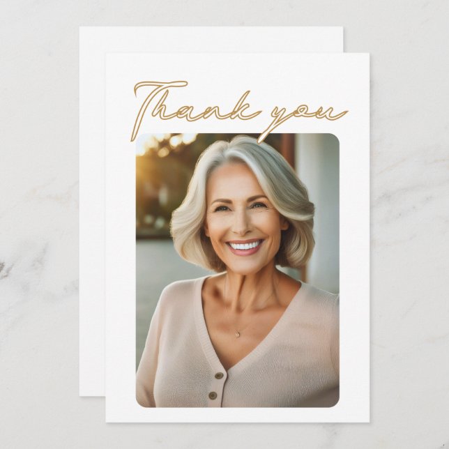 Cartão De Agradecimento Aniversário de Foto de Script Elegante (Frente/Verso)