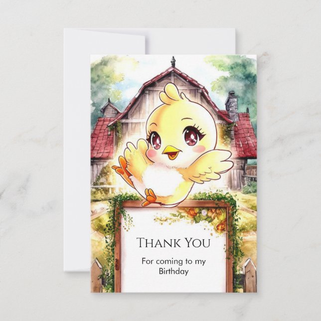 Cartão De Agradecimento Aniversário de frango Pintinho mágico (Frente)