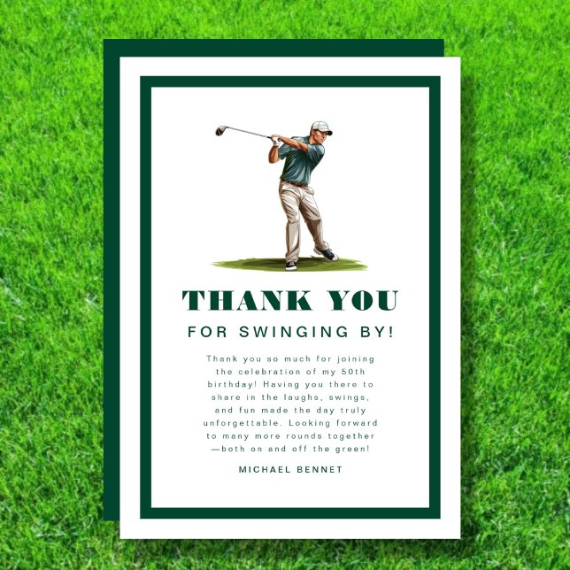 Cartão De Agradecimento Aniversário de Golfe Esportivo Verde Moderno  (Modern Green Sports Golf Birthday Thank You Card)
