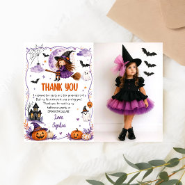 Cartão De Agradecimento Aniversário de Halloween em Aquarela Fofa