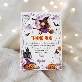 Cartão De Agradecimento Aniversário de Halloween em Aquarela Fofa