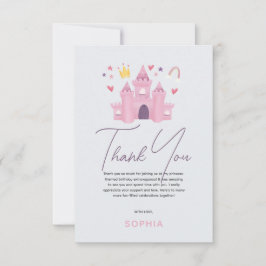 Cartão De Agradecimento Aniversário de Menina Princesa Rosa Fofa 