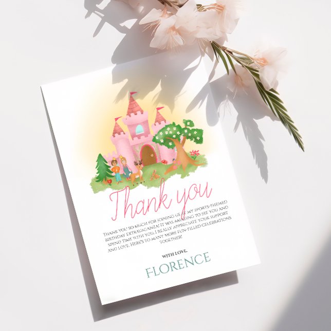 Cartão De Agradecimento Aniversário de Meninas Fofa Princesa Rosa Crianças (Criador carregado)