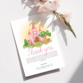 Cartão De Agradecimento Aniversário de Meninas Fofas Princesas Rosa Kids