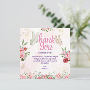 Cartão De Agradecimento Aniversário de Meninas Fofo Borboleta Rosa Roxo Cr
