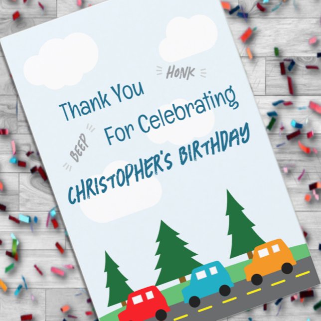 Cartão De Agradecimento Aniversário de Menino Carros Crianças (Criador carregado)