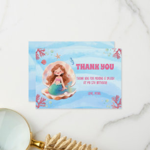 Cartão De Agradecimento Aniversário de Mermaid Watercolor Fofo Sob o Mar
