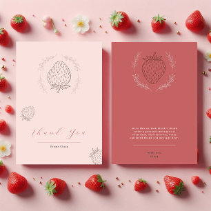 Cartão De Agradecimento Aniversário de Morango Mínimo Pastel Rosa