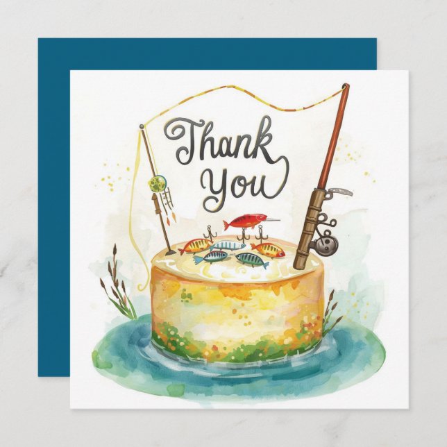 Cartão De Agradecimento Aniversário de pesca, temido viciado em diversão (Frente/Verso)