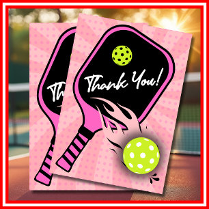 Cartão De Agradecimento Aniversário de Pickleball RETRO Listras Rosa Espor