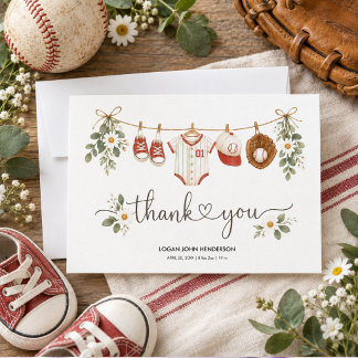 Cartão De Agradecimento Aniversário de Primeiro Ano de Beisebol em Aquarel
