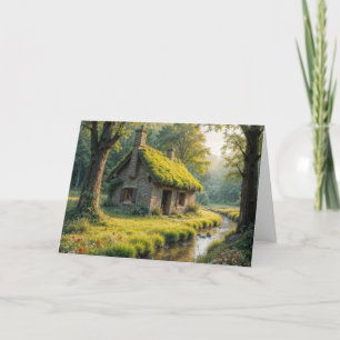 Cartão De Agradecimento Aniversário de Quaint Cottage por um Fluxo Woodlan
