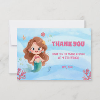 Cartão De Agradecimento Aniversário de Sereia de Aquarela Fofa Debaixo do