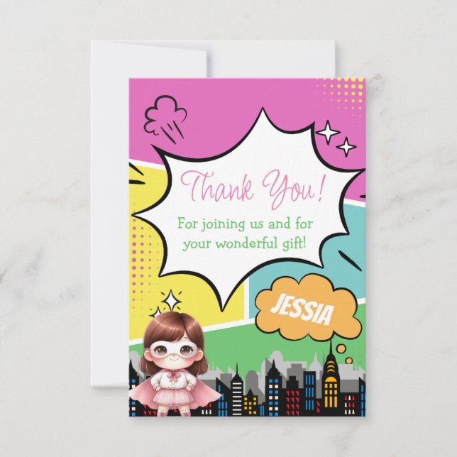 Cartão De Agradecimento Aniversário de Super-Herói (Frente)