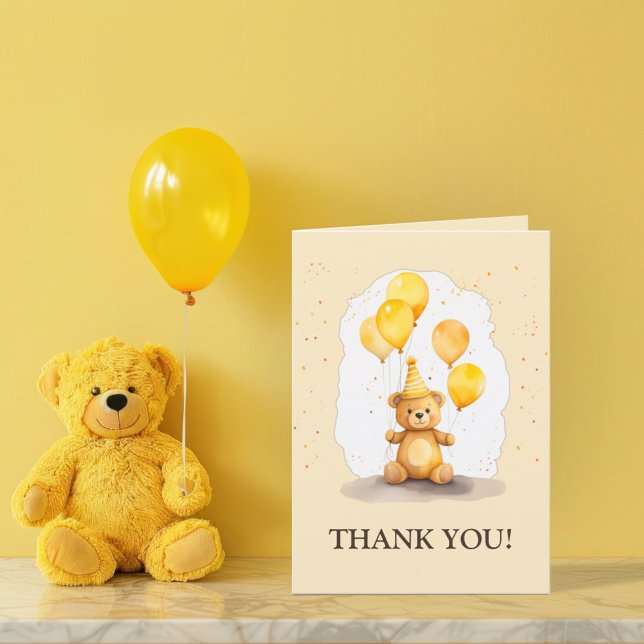 Cartão De Agradecimento Aniversário de um ano Bear-y (Ursinho) Amarelo Neu (Criador carregado)