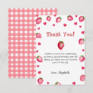 Cartão De Agradecimento Aniversário de um ano da Berry com Gingham de Mora