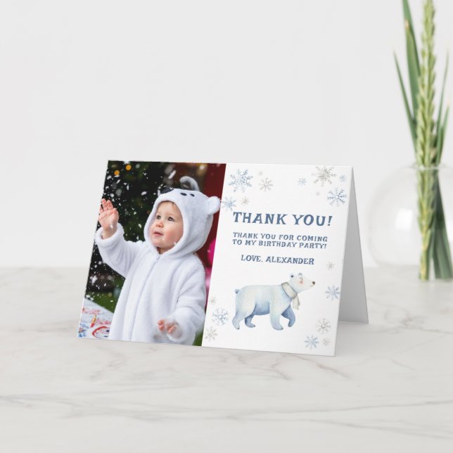 Cartão De Agradecimento Aniversário de Urso Polar de Inverno Onederland Ob (Frente)