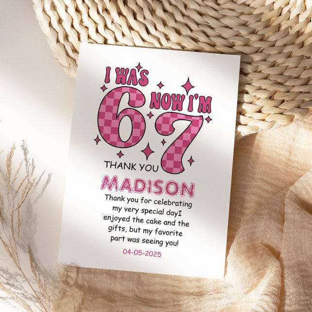 Cartão De Agradecimento Aniversário Divertido de 7 Anos | Festa “Eu Era 6, (Funny 7th Birthday | “I Was 6, Now 7” Party Thank You Card
)