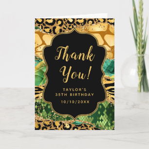 Cartão De Agradecimento Aniversário do Agate Safari Dourado e Verde