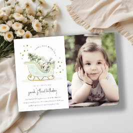 Cartão De Agradecimento Aniversário do Aqua Blue Dourado Winter Sleigh Fot