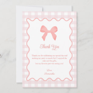 Cartão De Agradecimento Aniversário do Arco Rosa Gingham Rosa Rosa