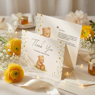 Cartão De Agradecimento Aniversário do Bebê Floral Urso de Mel