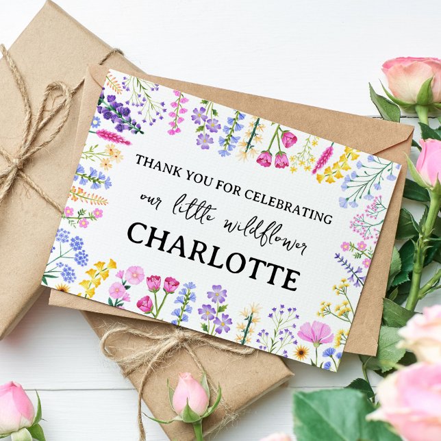 Cartão De Agradecimento Aniversário do Bonito Floral de Primavera Floral d (Little Wildflower Spring Birthday Thank You Card)