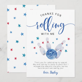 Cartão De Agradecimento Aniversário do Bowling Blue Obrigado por Rolar Com