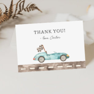 Cartão De Agradecimento Aniversário do Carro de Corrida Azul