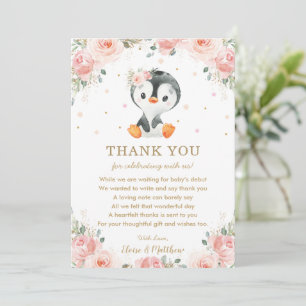 Cartão De Agradecimento Aniversário do Chá de fraldas Pinguim Floral Cor