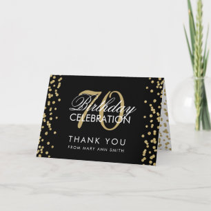 Cartão De Agradecimento Aniversário do Dourado Black 70 Obrigado Glitter C
