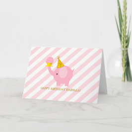 Cartão De Agradecimento Aniversário do Elefante Rosa-Cor-de-Rosa