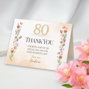 Cartão De Agradecimento Aniversário do Elegante 80 - 80 Anos Flores Selvag