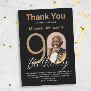 Cartão De Agradecimento Aniversário do Elegante Black Dourado 90