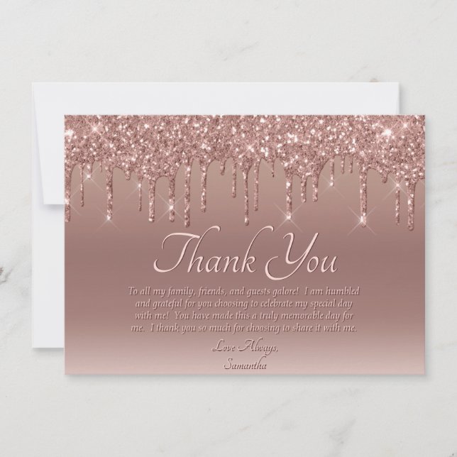 Cartão De Agradecimento Aniversário do Elegante Blush Pink Glitter Obrigad (Frente)