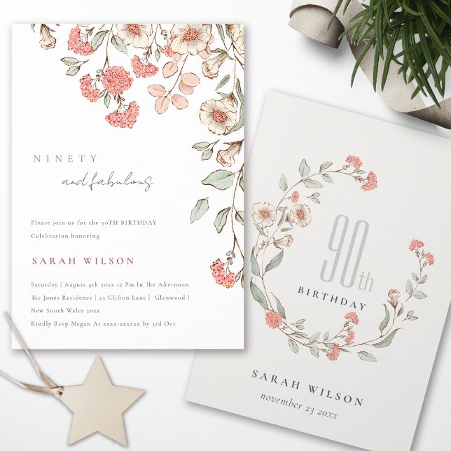 Cartão De Agradecimento Aniversário do Elegante Flores Rosa, 90 (Criador carregado)