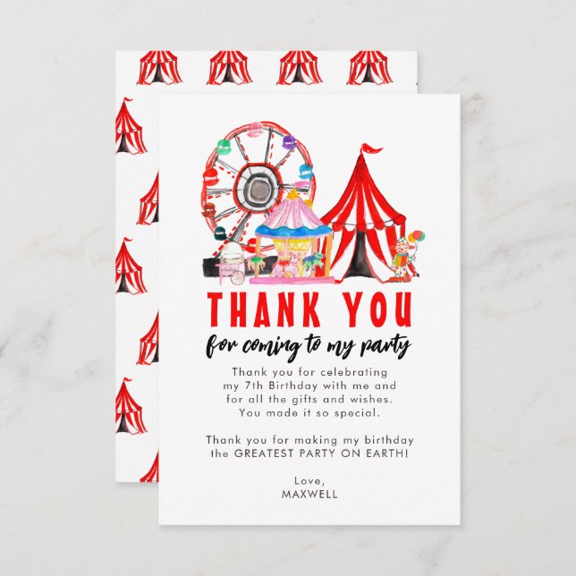 Cartão De Agradecimento Aniversário do Festival de Balões do Circo do Carn (Frente/Verso)