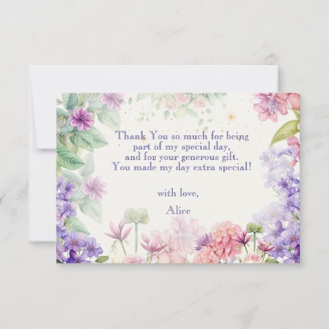 Cartão De Agradecimento Aniversário do "Flautiter and twirt Fairy Garden W (Frente)