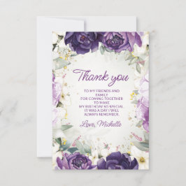Cartão De Agradecimento Aniversário do Floral Branco Roxo Elegante Obrigad