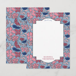 Cartão De Agradecimento Aniversário do Impressão Floral Rosa e Azul