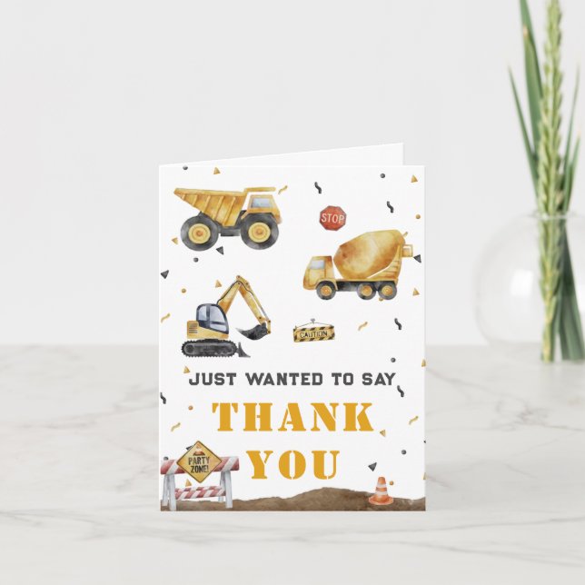 Cartão De Agradecimento Aniversário do Menino da Construção (Frente)