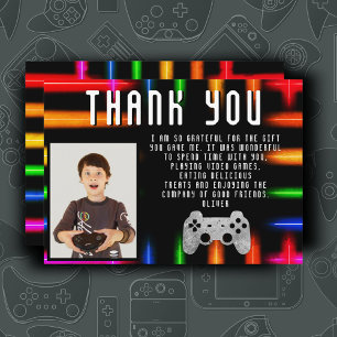 Cartão De Agradecimento Aniversário do Neon Gaming Photo Controller