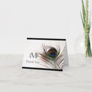 Cartão De Agradecimento Aniversário do Pacock Feather Glamour Obrigado