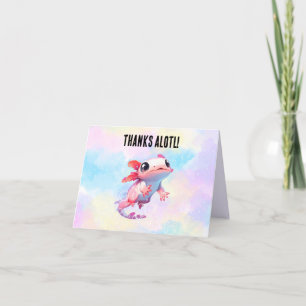 Cartão De Agradecimento Aniversário do Pastel Rainbow Pink Axolotl