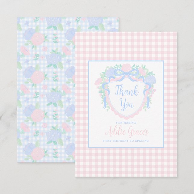 Cartão De Agradecimento Aniversário do Primeiro Aniversário do Crest de Aq (Frente/Verso)