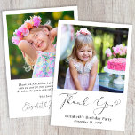 Cartão De Agradecimento Aniversário do Script de Coração de Foto Moderno<br><div class="desc">Cartões de agradecimentos moderno para sua festa de aniversário com sua foto e "Obrigado" em uma elegante escrita contemporânea com uma batida cardíaca. Personalize com seu primeiro nome e a data do evento em uma simples tipografia. No verso, adicione uma foto adicional, seu obrigado personalizado, sua mensagem e seu nome...</div>