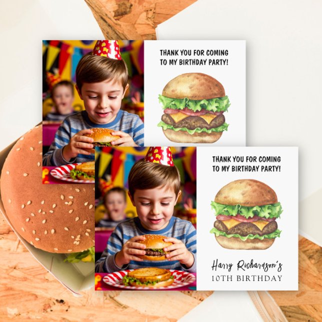 Cartão De Agradecimento Aniversário do Watercolor Burger Party - Obrigado (Criador carregado)
