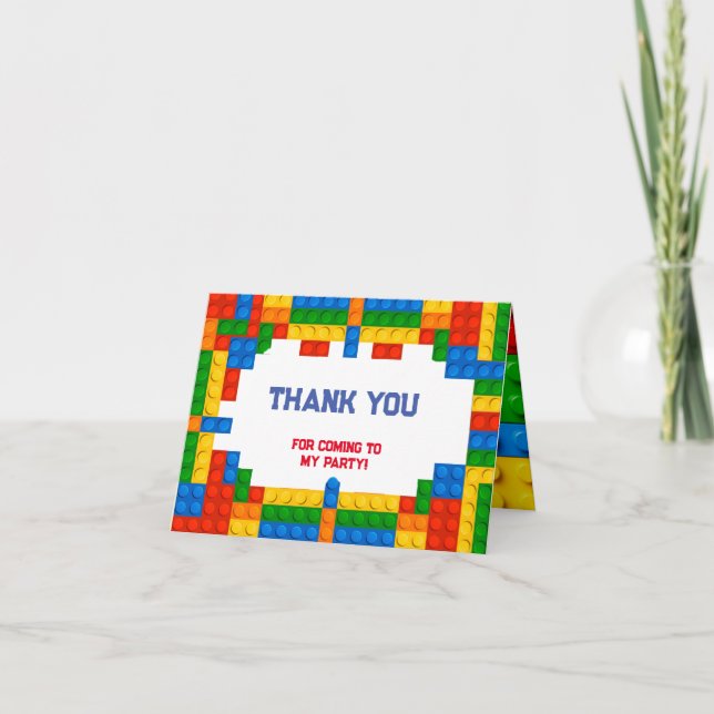 Cartão De Agradecimento Aniversário dos Blocos de Construção (Frente)