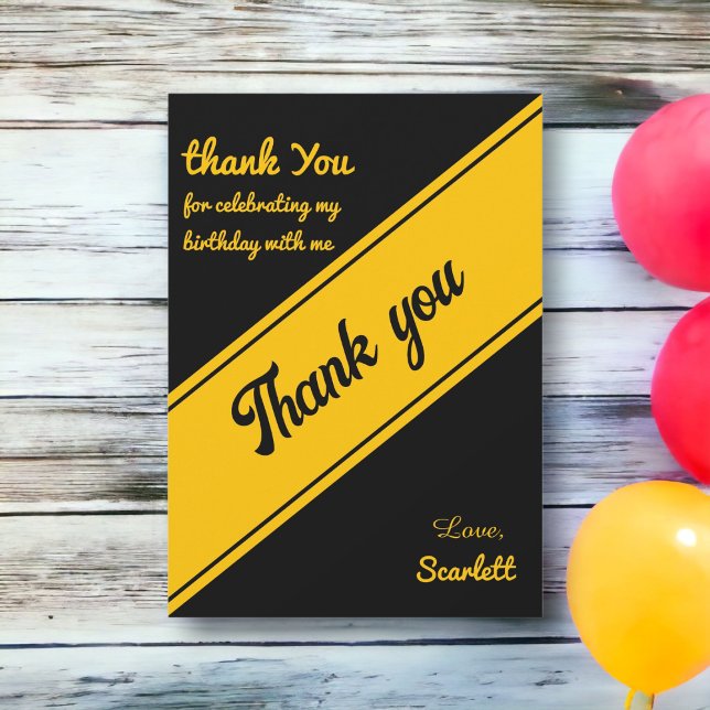 Cartão De Agradecimento Aniversário Dourado E Preto De Luxo Elegante (Criador carregado)